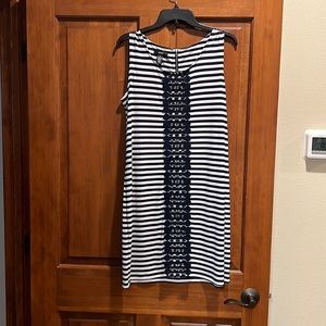 Navy and white striped dress.